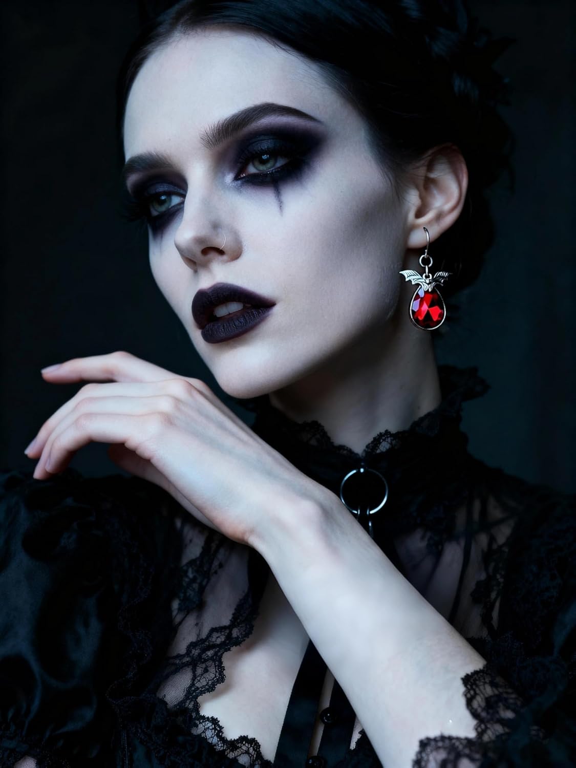 Gothic Earrings for Women Dangling Red Black Crystal Black Bat Earrings Vampire Earring Goth Vintage Bat Jewelry Halloween Costume Accessorie - Image 5