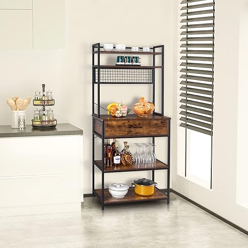 Miniatura 8 de VINGLI Organizador de cocina de 67 pulgadas, soporte para microondas, estante para panadería con un cajón grande, estante de cocina, organizador de