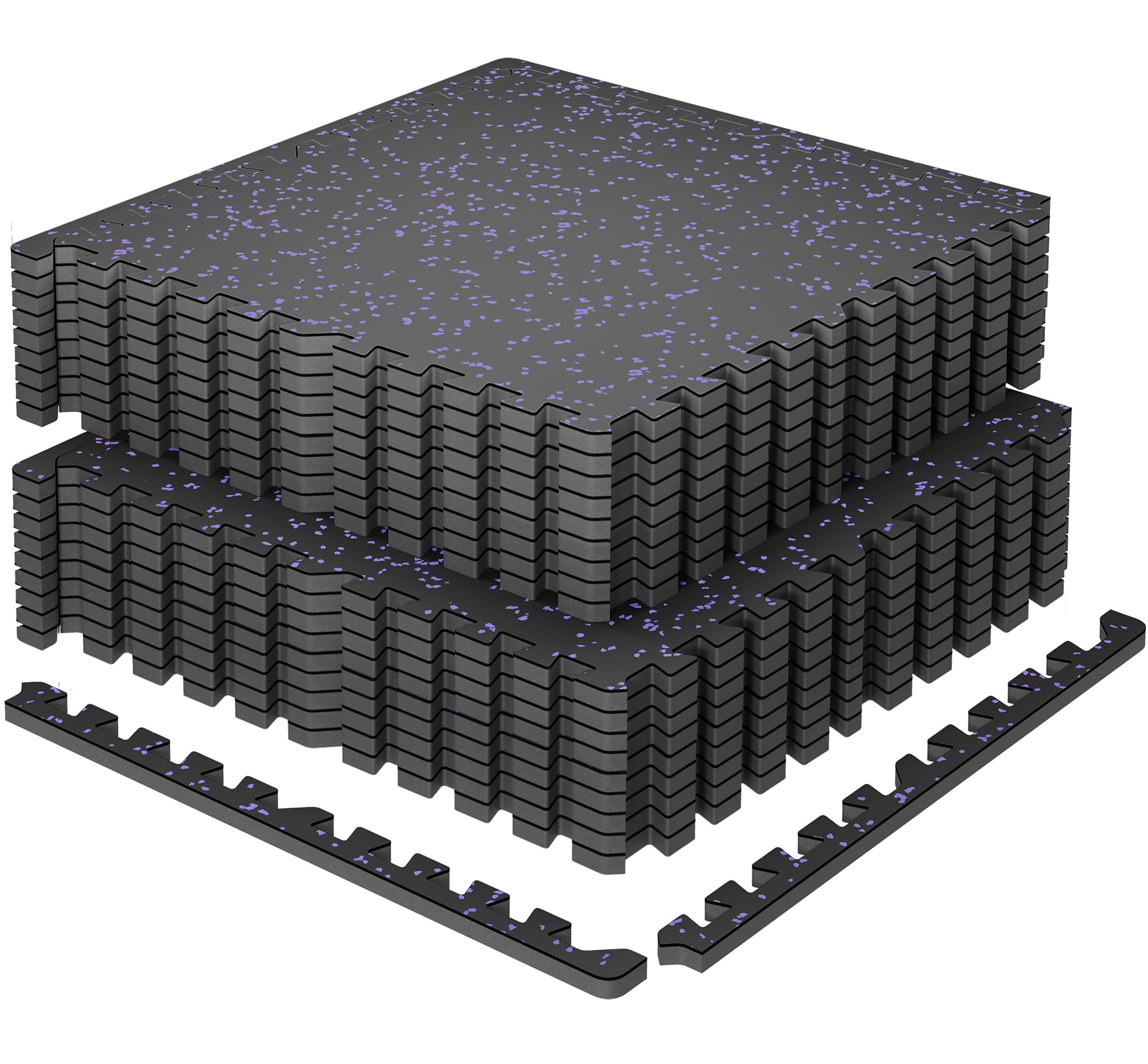 SUPERJARE 0.79'' Extra-Thick Exercise Equipment Mats, 18 Pcs 72 Sq Ft Rubber Top Floor Tiles with High Density EVA Foam, Interlocking Gym Flooring for Home Gym, Protective Workout Mat, Black/Purple