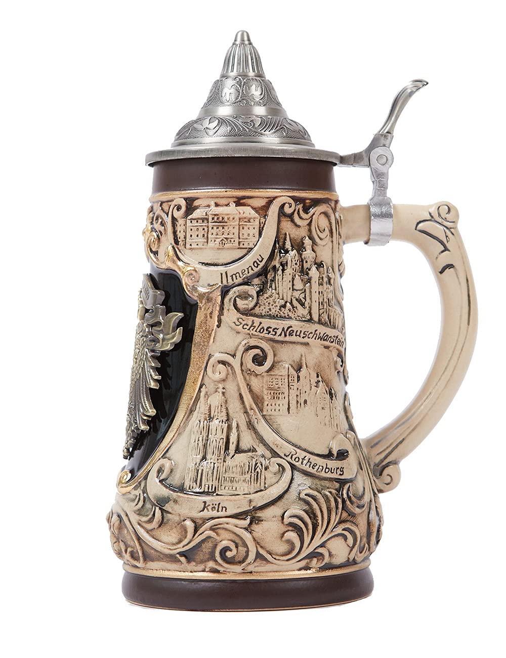 Jarra de Cerveza Alemana Oktoberfest Baviera Frankfurt Vikinga Tapa de Estaño para Hombre Padre Amante de la Cerveza 1.0L