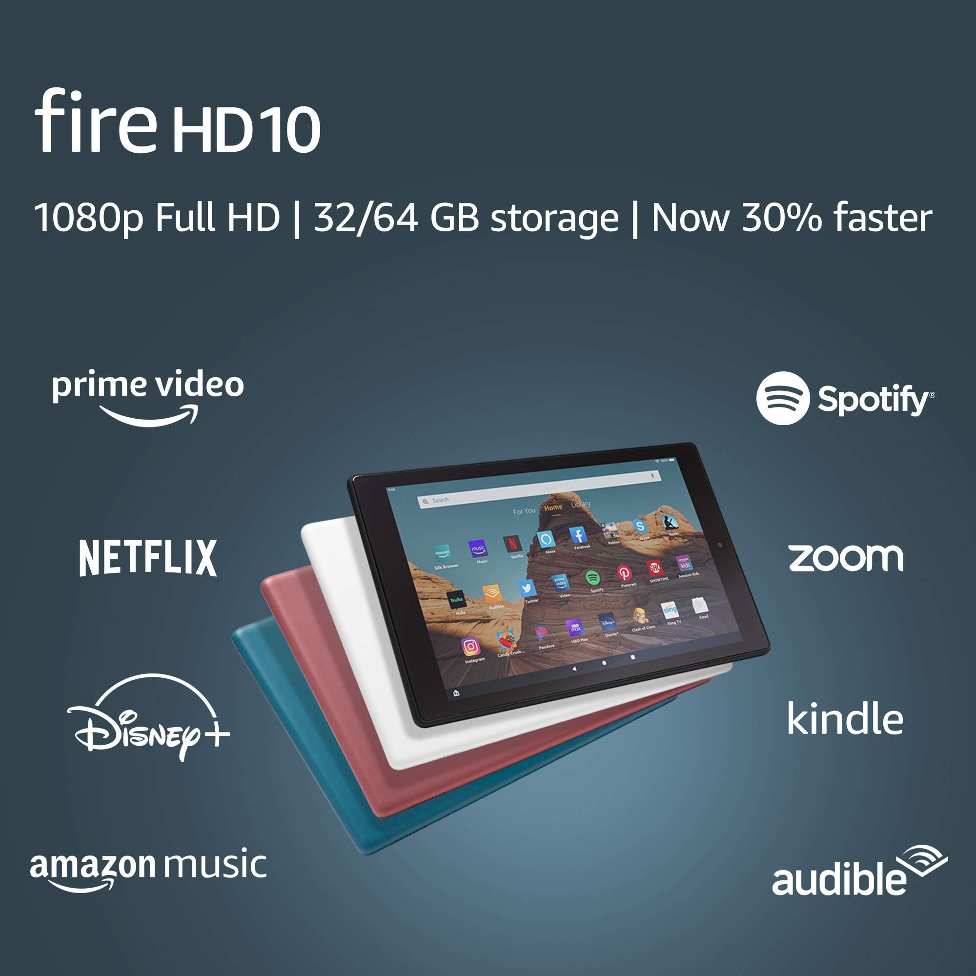 Fire HD 10 Tablet (10.1" 1080p full HD display, 32 GB) – White (2019 Release)