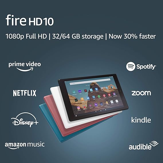 Fire HD 10 Tablet (10.1" 1080p full HD display, 32 GB) – Plum (2019 Release)