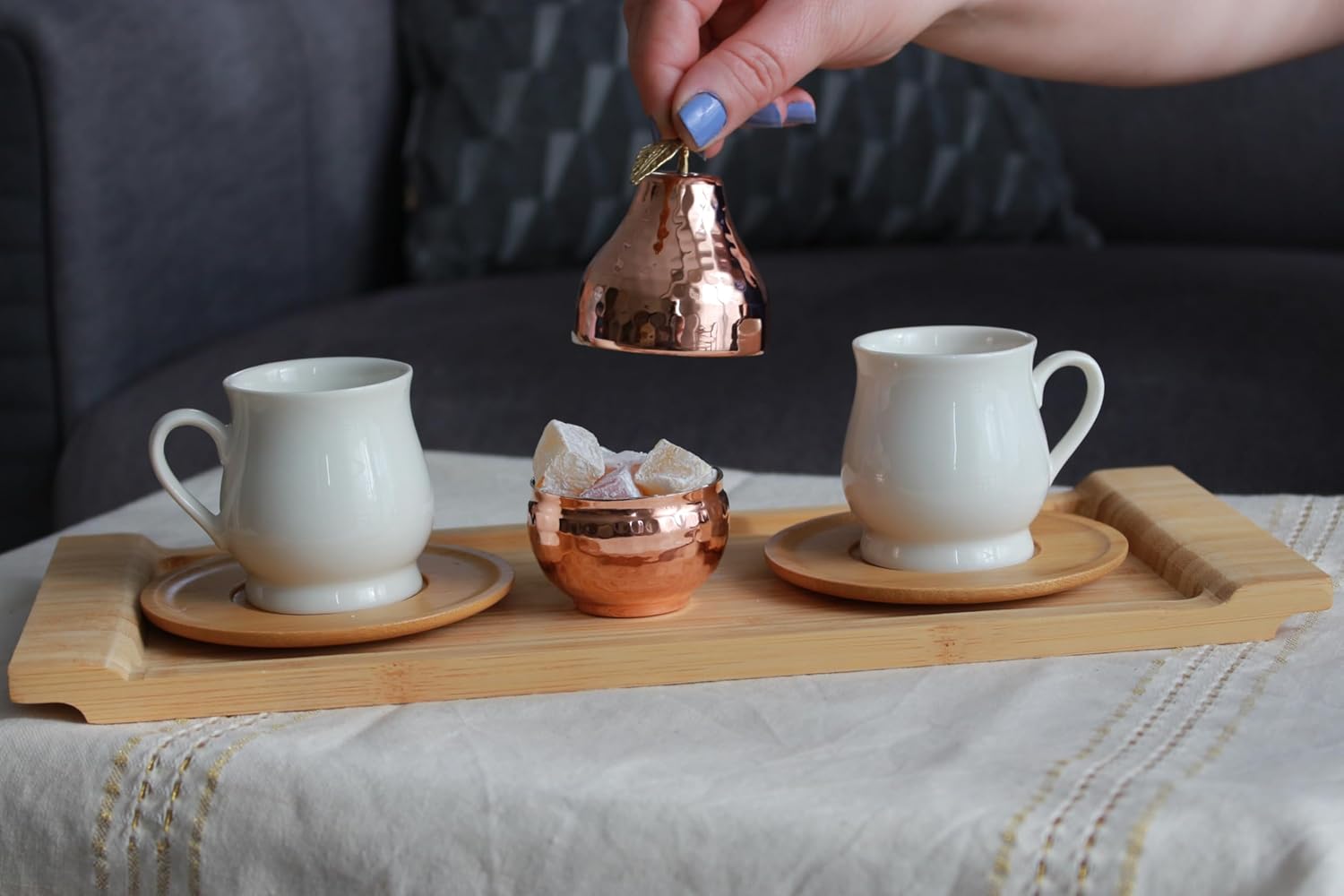 Handmade Copper mini Pear Shaped Bowl Serving Dish with Lid, Salt, Sugar Container, Candy Chocolate Bowl for Coffee Table Bar - Small Size (Diameter 2.2", Length 3.9") (Copper)