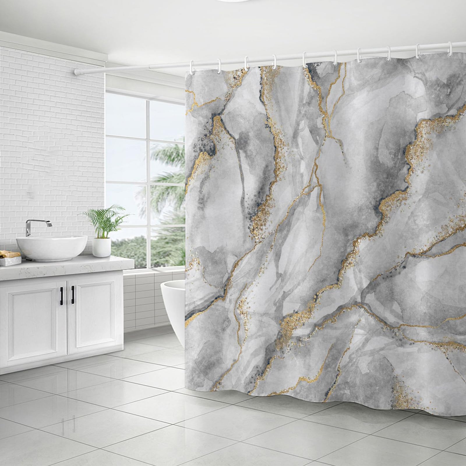 FAIRYGATE Extra Wide Shower Curtain Shower Curtains Mould Proof Resistant Washable Water Repellent Heavy Duty Weighted Fabric Shower Curtains Bathroom 180 x 180cm Drop B9015