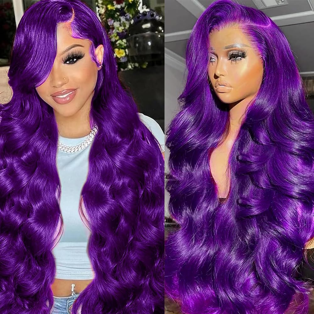 32 Inch Blue Human Hair Wig 200 Density Blue Wig Human Hair 13x4 Body Wave Blue Lace Front Wig Human Hair Pre Plucked Colored Wigs Human Hair HD Frontal Wigs Human Hair