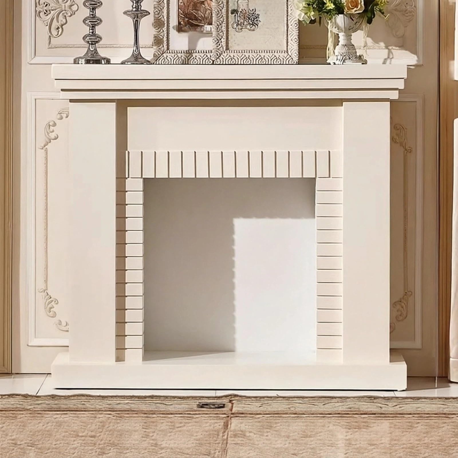 Cornice per caminetto Cornice for caminetto in rovere massello con mobiletto decorativo motivo a mattoni(Natural)