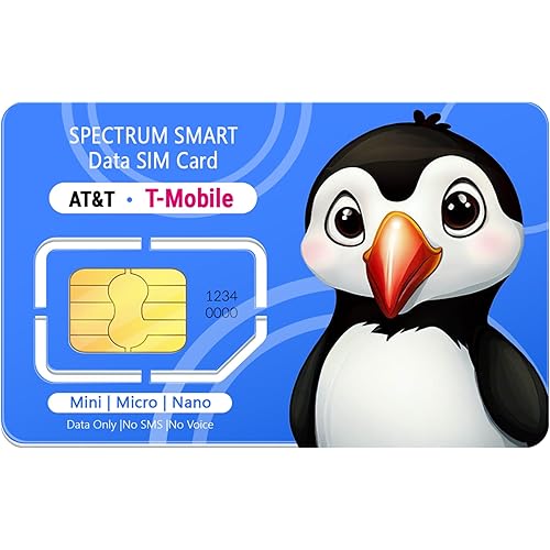 Spectrum Smart Data Only SIM Card - on ATT, T-Mobile, Verizon Networks for Security Cameras, Hunting Cameras, WiFi Hotspots - No Voice, No SMS