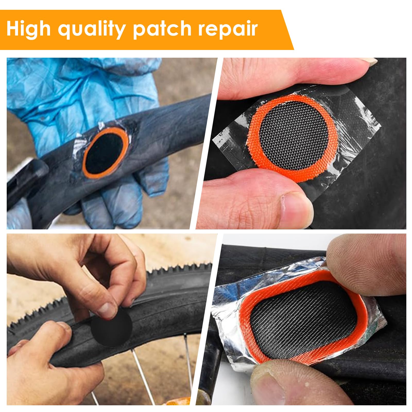 Kit Riparazione Pneumatici Bici con 20 Toppe in 3 Misure, 2 Colla, 2 Levagomme, 4 Lime Metalliche, Accessori Portatile per Camera d'Aria di Bici, Moto e Scooter Elettrico
