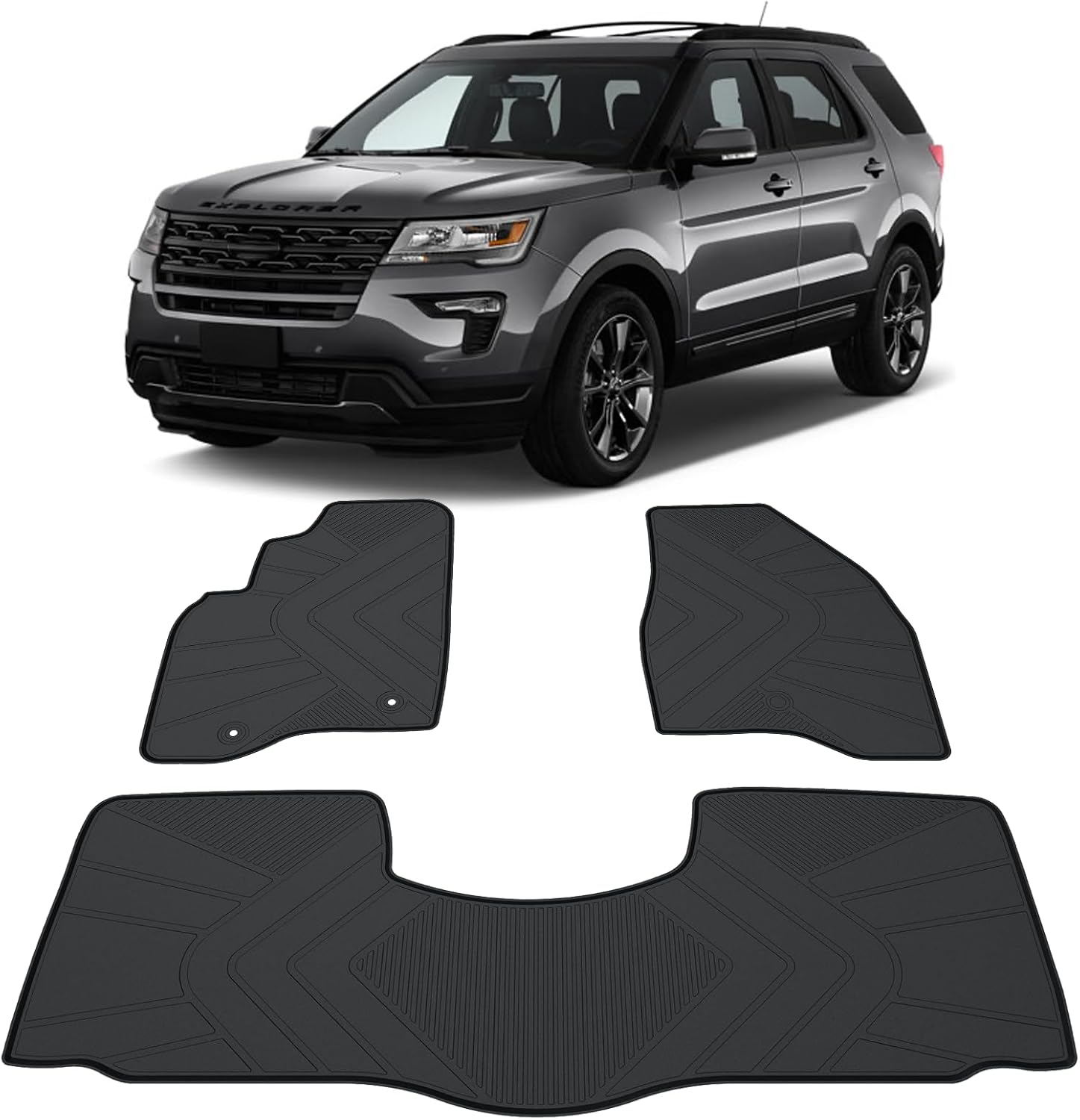 Floor Mats Compatible with 2011-2019 Ford Explorer, Custom Fit All Weather Ford Explorer Car Mats, Latex Heavy Duty Floor Liners Black 3-pc Set, 2012 2013 2014 2015 2016 2017 2018 - Image 2
