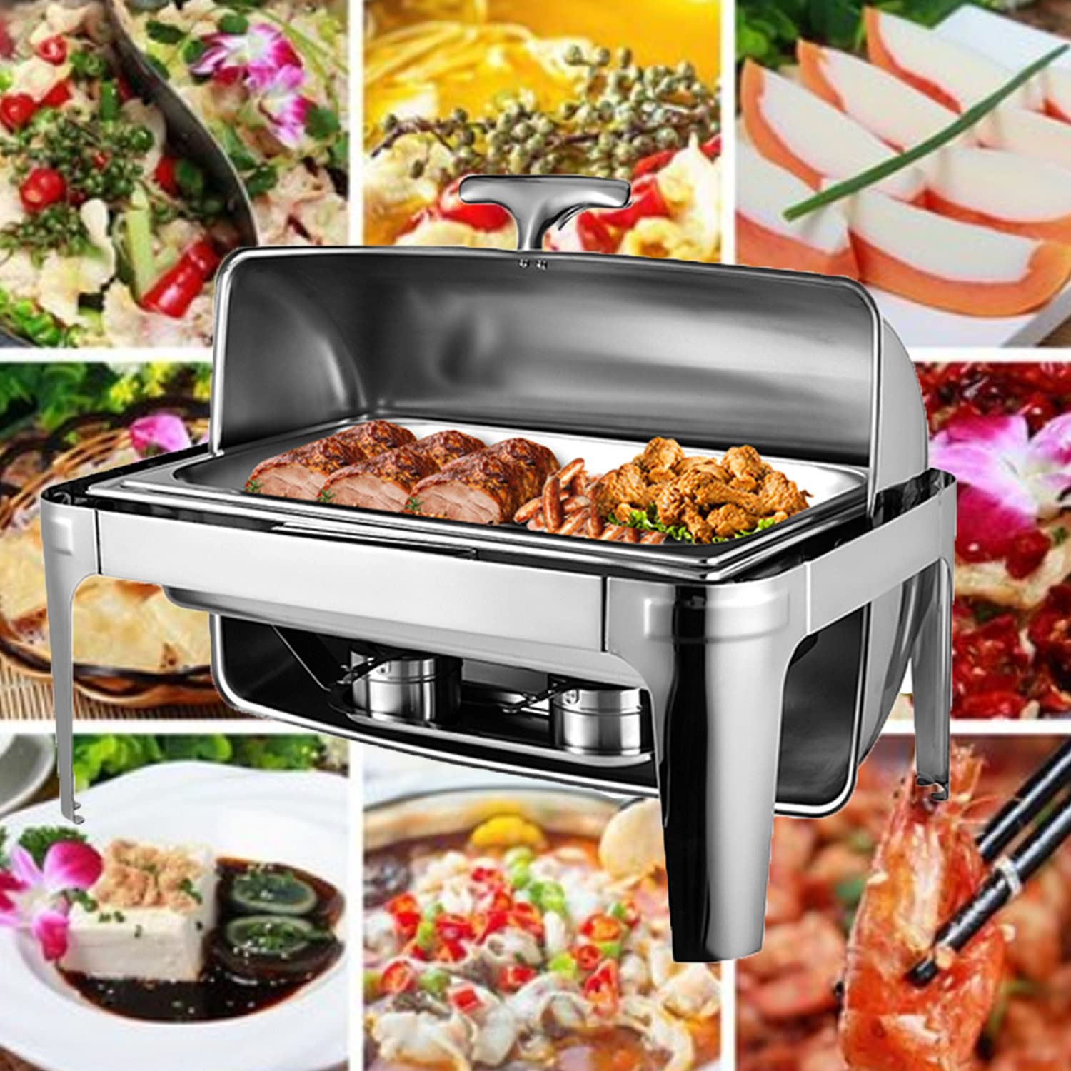 Recipiente de Acero Inoxidable Chafing Dish para conservar el Calor, bufé, Alimentos Insulation Pot 201, con Elegante asa de Tapa de Olla, Muy Bueno para bufé, Bodas y Otros
