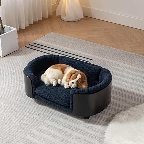Miniatura 1 de FRITHJILL Sofá cama elevado para mascotas con patas de madera maciza, respaldo de madera doblada y cojín de cachemira, muebles de lujo para mascotas