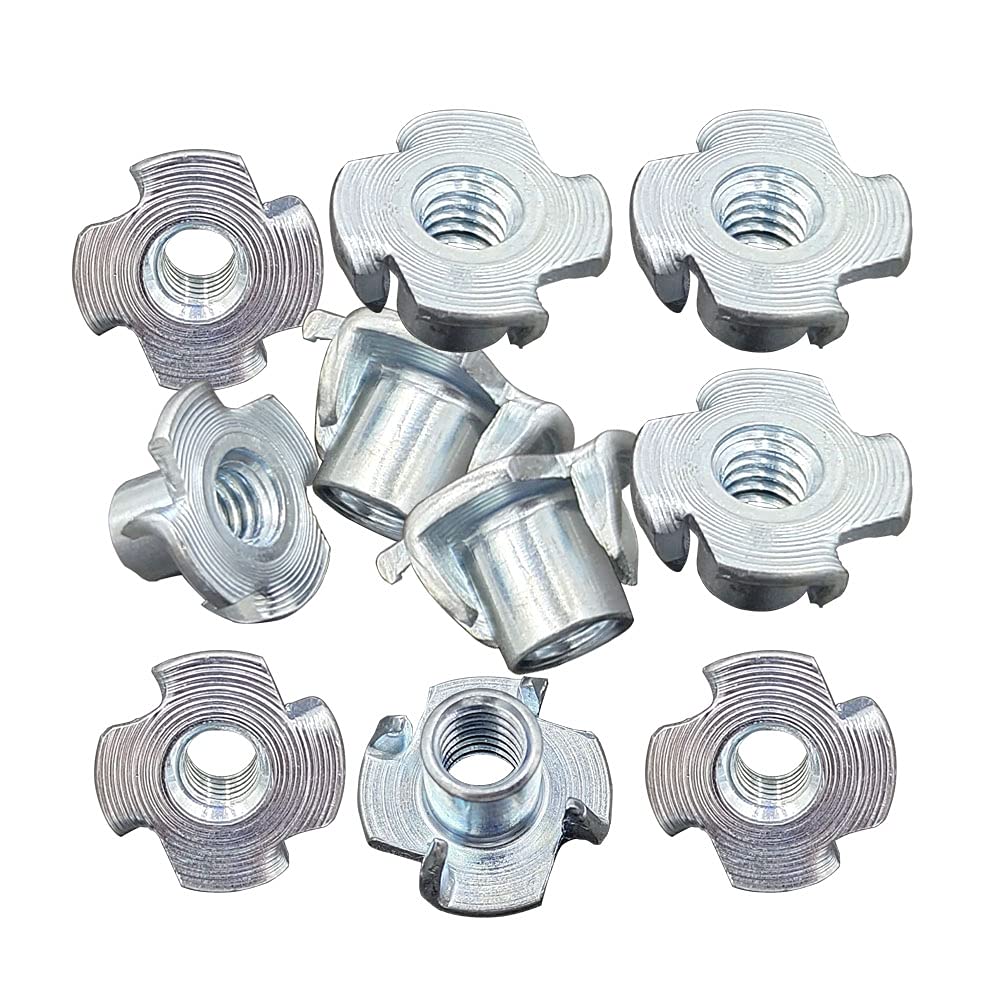 Foitech (100Pcs) 1/4"20 TNuts,Zinc Plated Steel T Nuts Four Claw Nuts