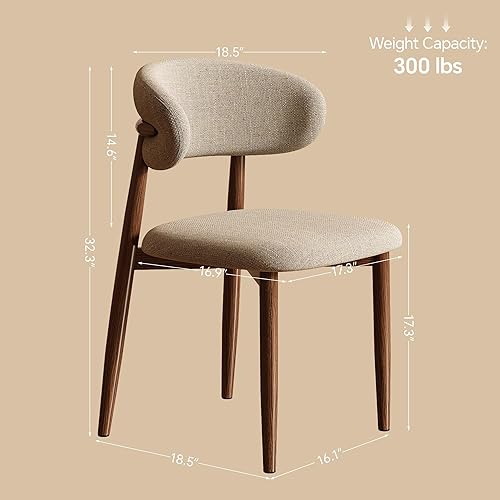 Miniatura 6 de Juego de 2 sillas de comedor para cocina, mesa de comedor de mediados de siglo, modernas sillas de comedor tapizadas de lino con patas de metal,