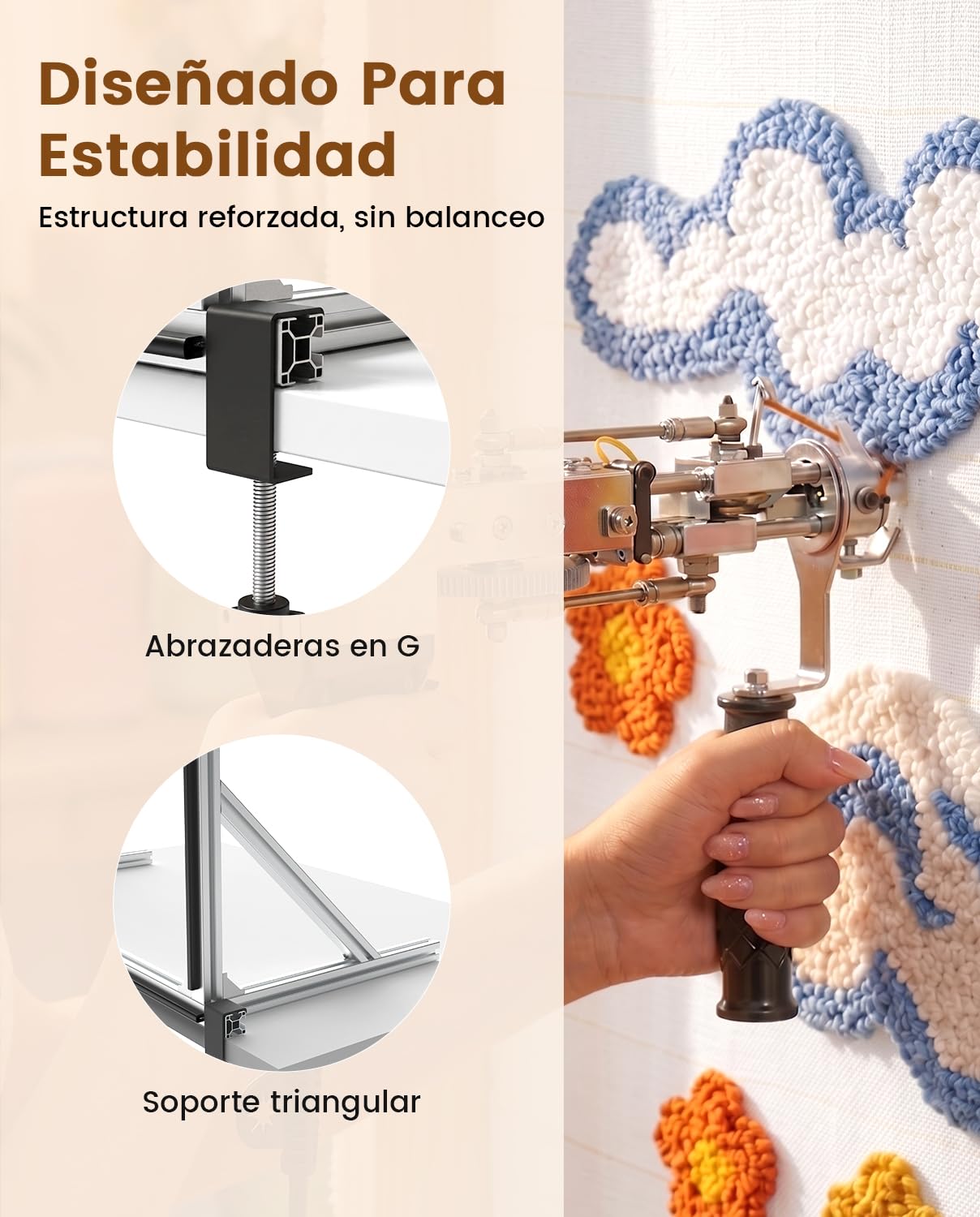 BESGEER Marco de Tufting de Alu 100x100 cm con Tira Antipinchazos y Tela | Seguro para niños y mascotas, listo para usar, gran estabilidad, Bastidor de tufting para tapices
