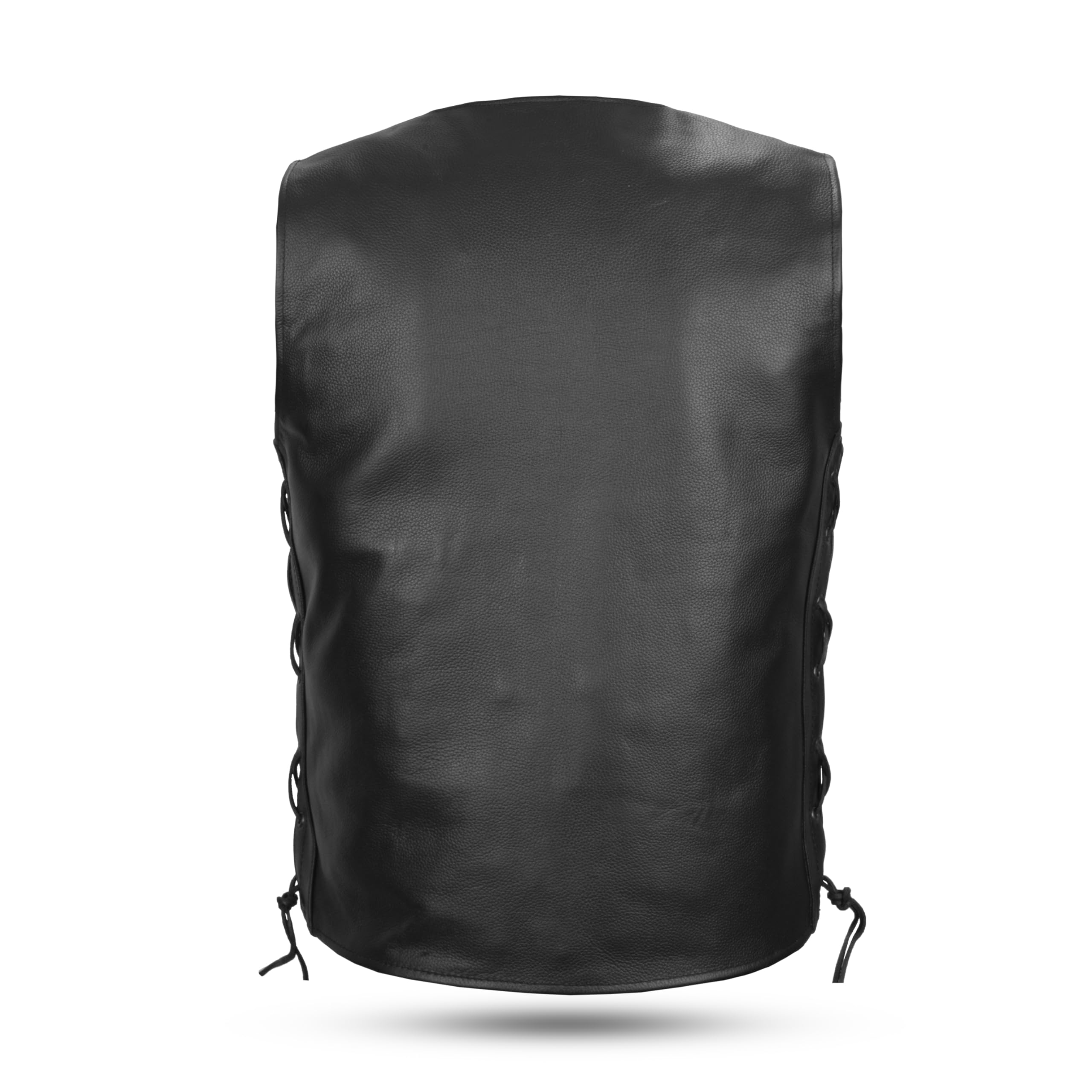 Leatherick Top-Grain Cuir De Vachette Gilet Cuir Biker en Véritable Pour Hommes Gilet Classique Noir Avec Lacets Latéraux et Poches De Transport Dissimulées