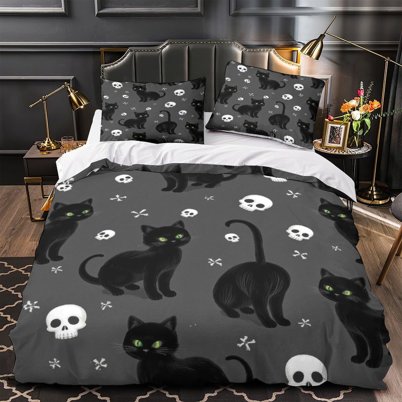 Housse de couette chat noir anti-plis super douce avec fermeture éclair pratique 200x200