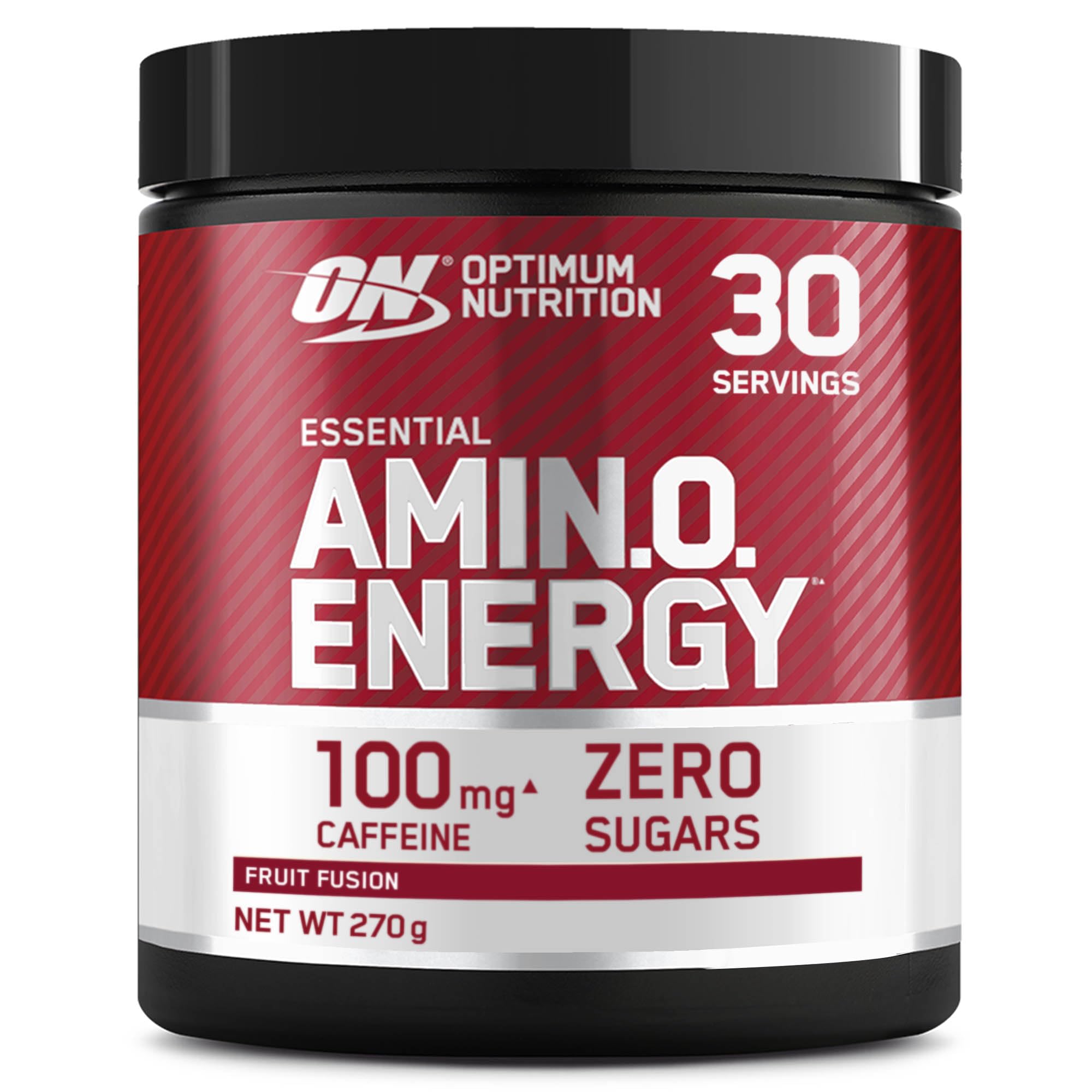 Optimum Nutrition Amino Energy Polvo Pre Entrenamiento, Bebida Energética con Aminoácidos, BCAA, L-Glutamina y L-Leucina, Complemento con Vitamina C y Cafeína, Sabor Fruit Fusion, 30 Porciones, 270 g
