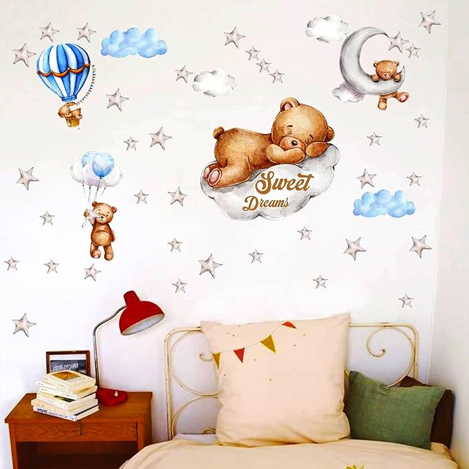 Vinilo Decorativo de Oso Tedy Bear con Luna y Estrellas miniatura 7