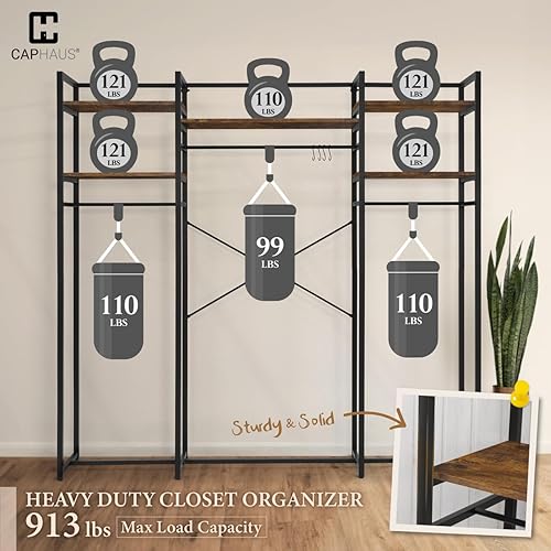 Miniatura 3 de CAPHAUS Perchero de ropa de capacidad de 913 libras para colgar ropa, armario abierto resistente con varillas para colgar, organizador de armario