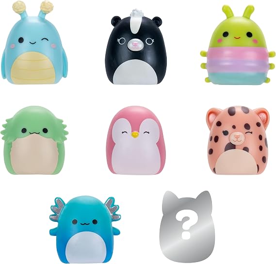 Squish-a-longs Mini-Squish 8'li Paket (Dalga 3, Stil 1) - Kokarca, Pembe Penguen, Mavi Axolotl, aksesuarlar ve daha fazlası