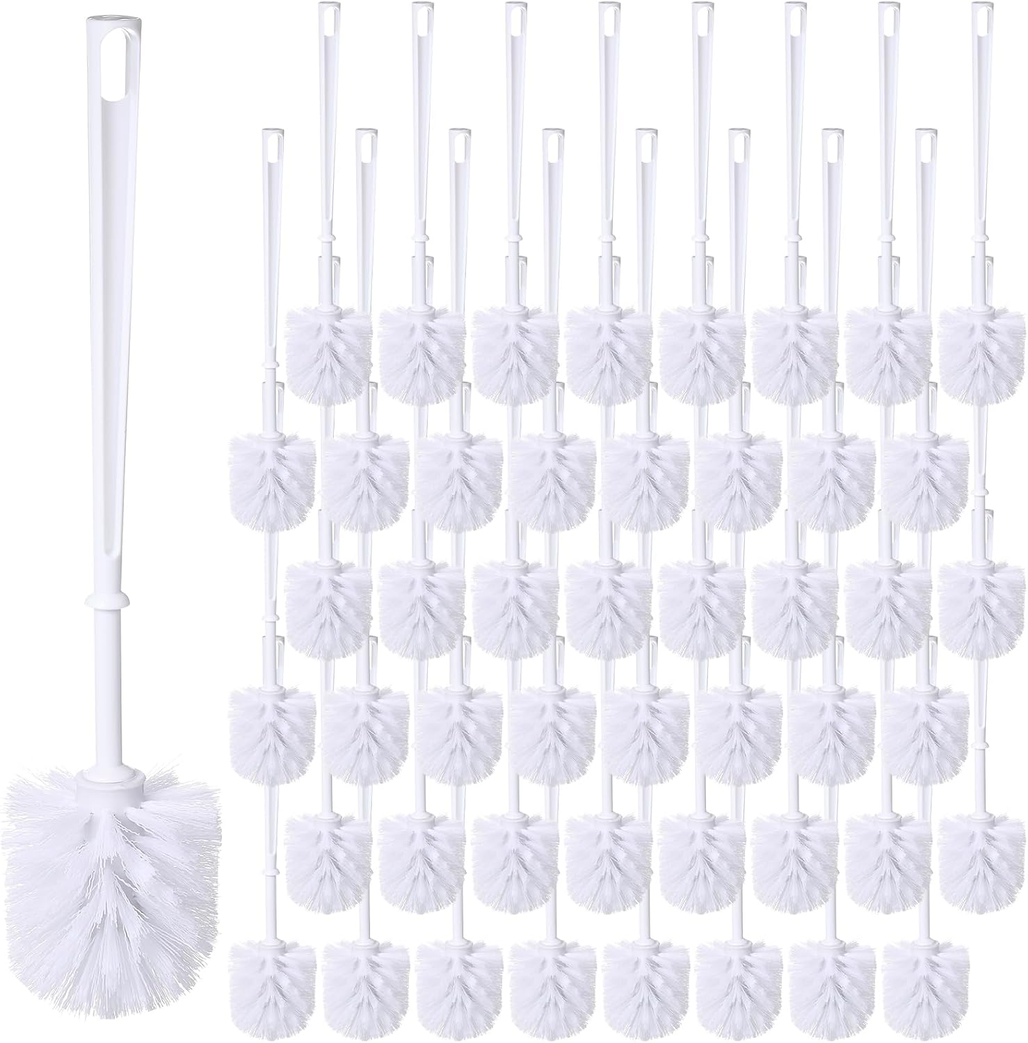Mimorou 50 Pack White Toilet Brushes - Soft Bristle Long Handle Scrubbers for Bathroom & Commercial Cleaning