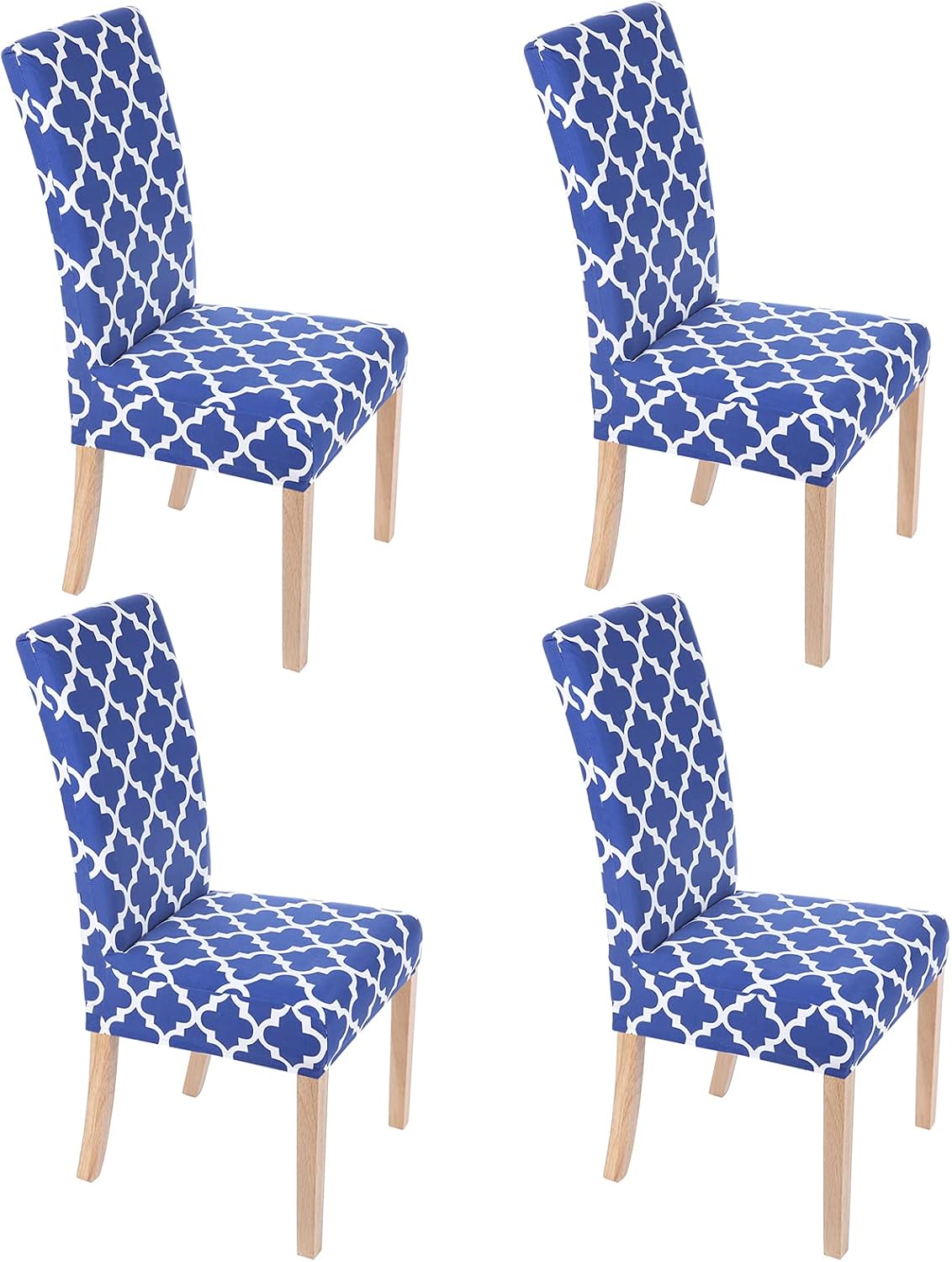 smiry Chair Covers for Dining Room Set of 4, Morocco Printed Stretchy Dining Room Chair Covers, Washable Parsons Chair Slipcovers for Kitchen, Home, Party (Morocco Blue)
