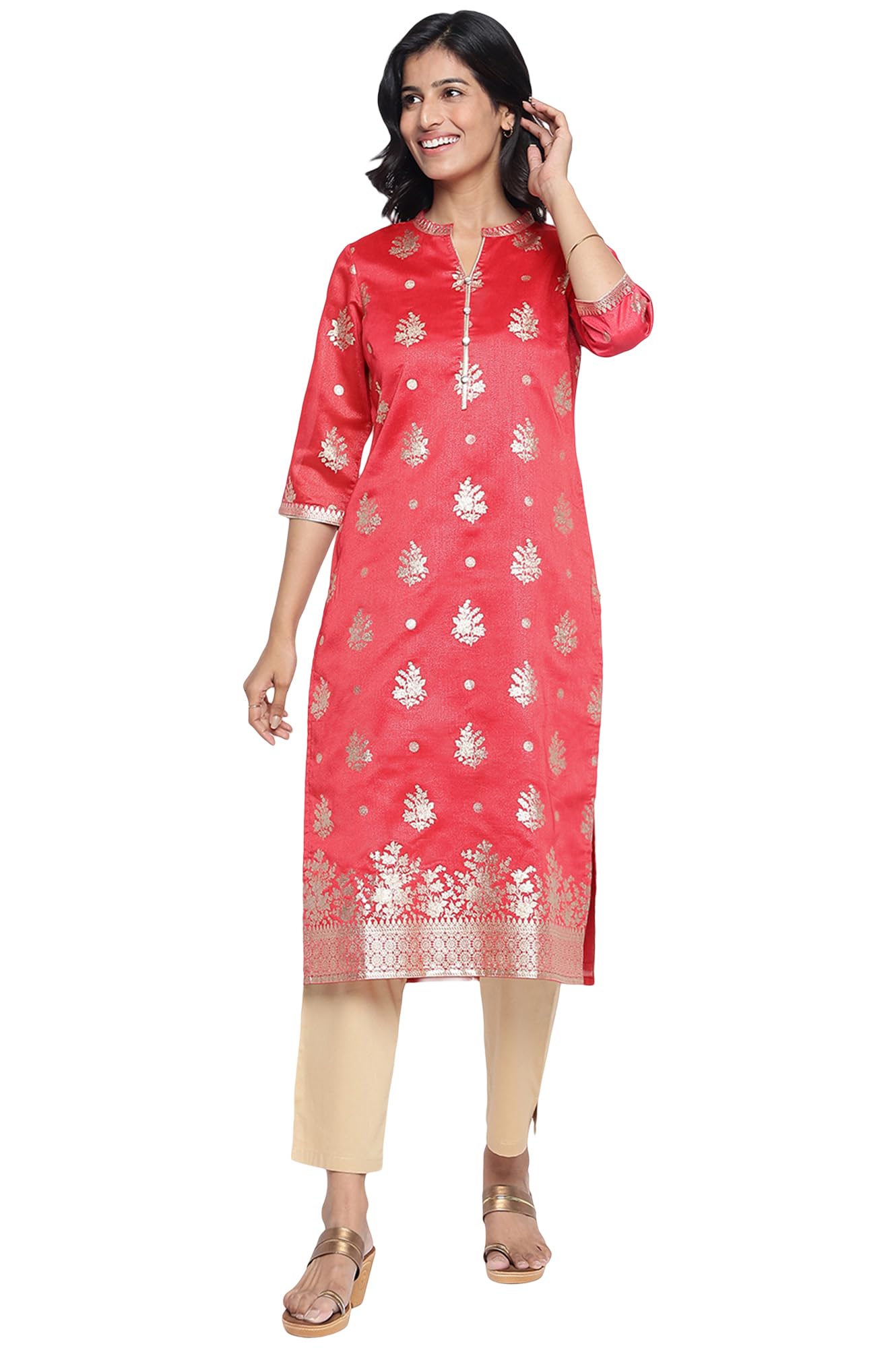 Kurta rouge de qualité supérieure Aurelia à motifs ethniques - 8