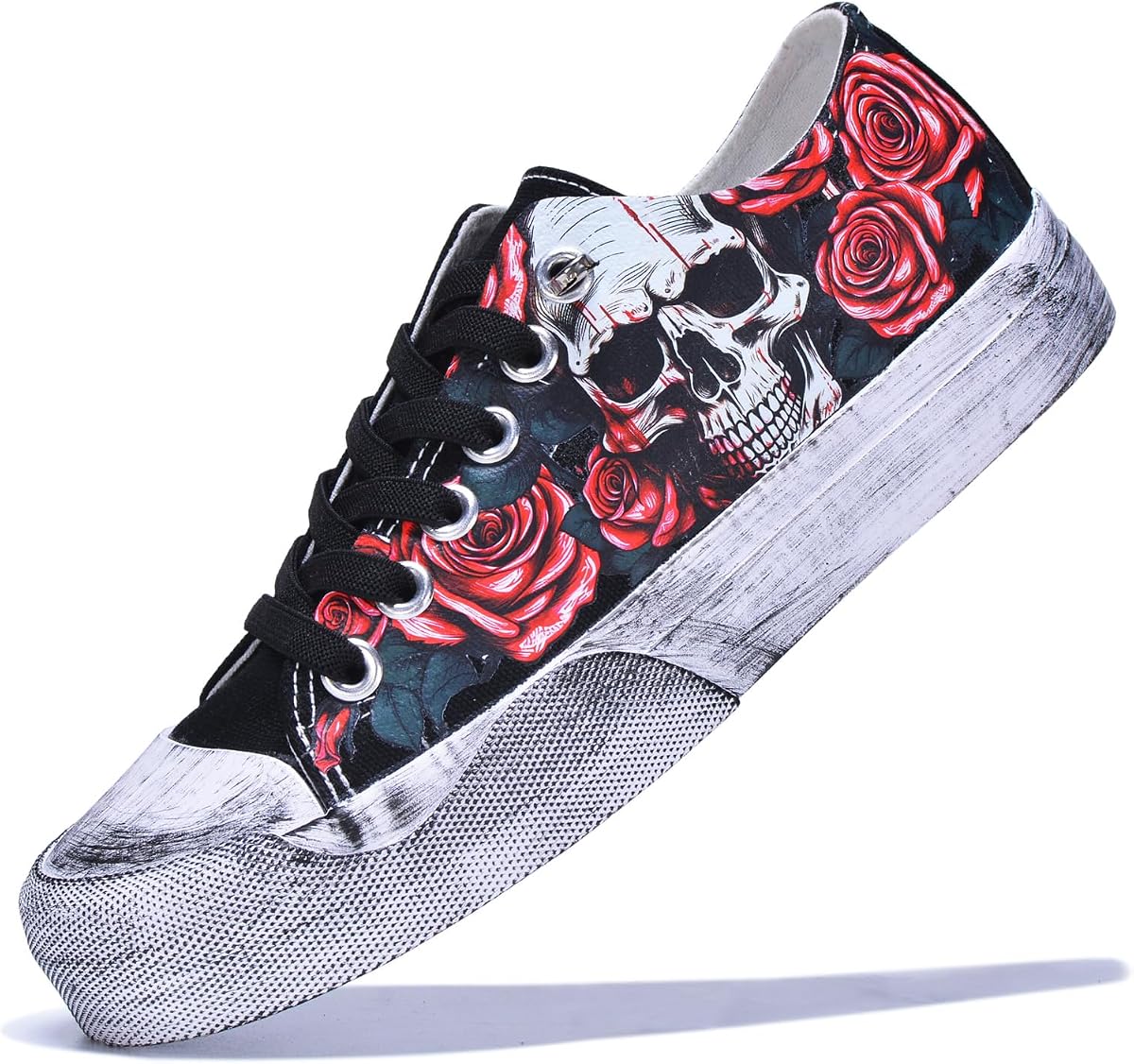 Gothic Skull Canvas Sneakers Unisex Retro Punk Low Top Shoes | Skeleton Canvas Streetwear Shoes,Casual Fashion Comfortable Walking,Halloween or Music Festival