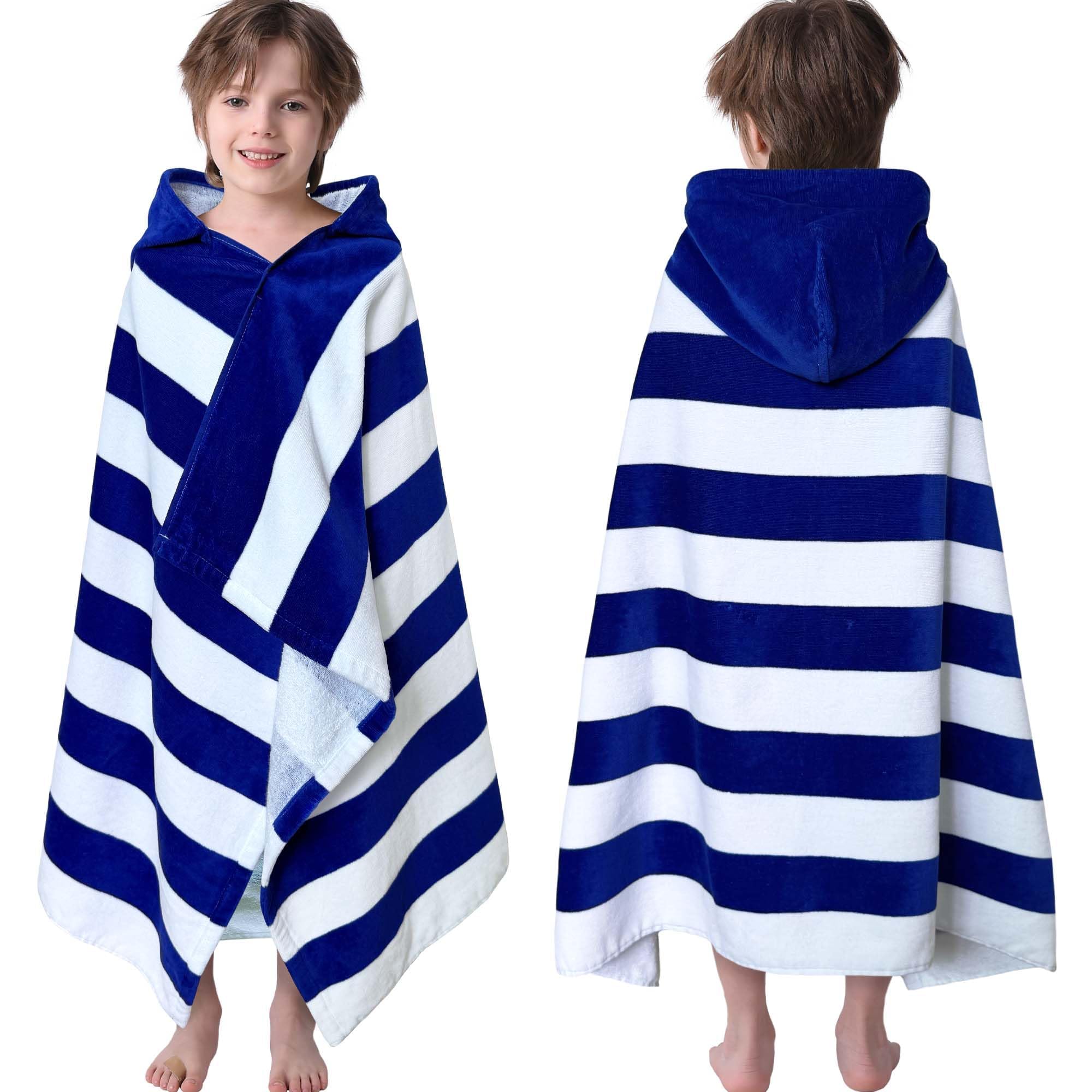 VOOVA & MOVAS Blue Stripe Kids Hooded Beach Towel,3-8 Years-100%Cotton,Soft | 48"x30", Beach Pool Bath Towel,Gift for Kids,Wearable Towel,Absorbent & Thick,Machine Washable Durable,Quality-Crafted Blue Stripe 48.00''x30.00''(3-8 Years)