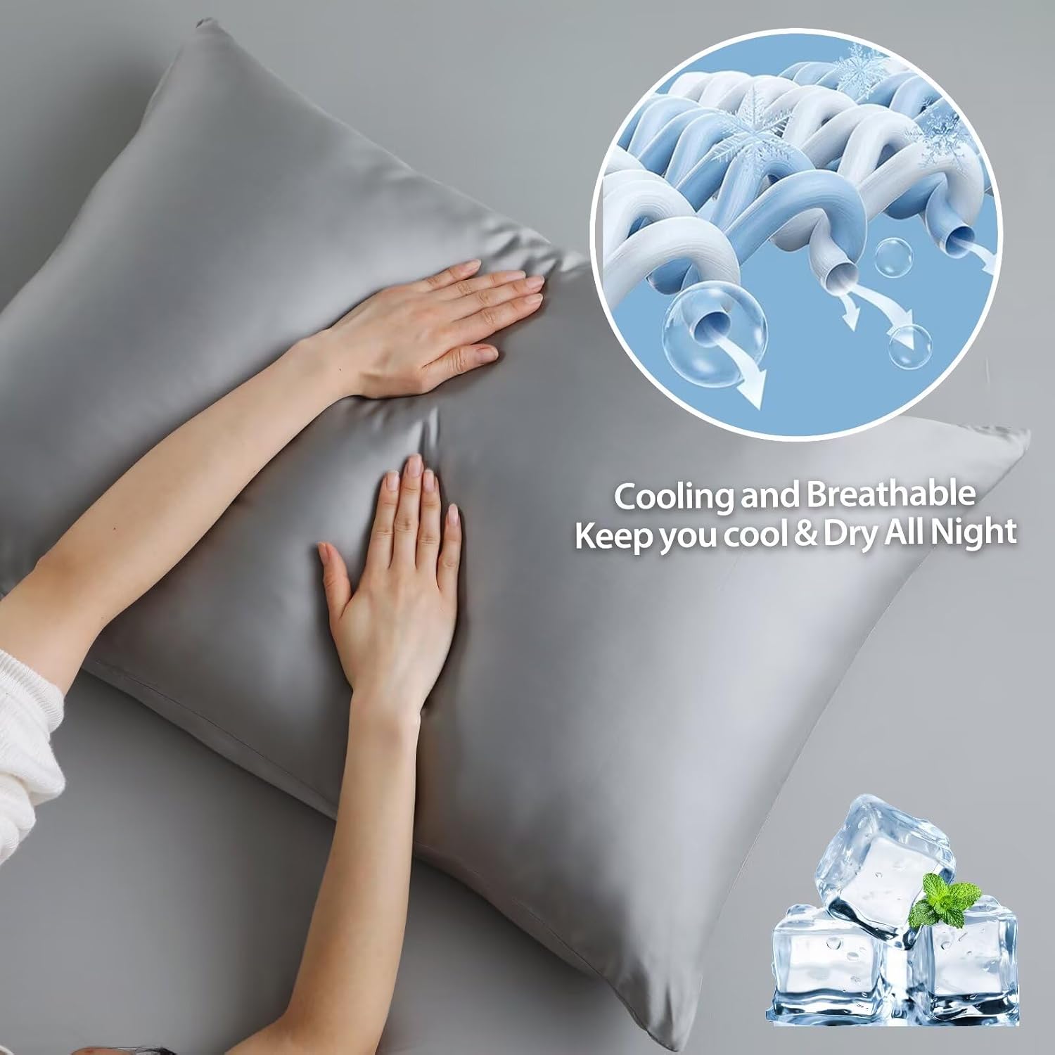 4 Pack Cooling Pillow Cases,Viscose Derived from Bamboo Pillow Protectors Standard Size Set of 4, 400 Thread Count Soft Silky Breathable Summer Pillow Cover with Zipper Hidden (4PCS, Standard,Grey)