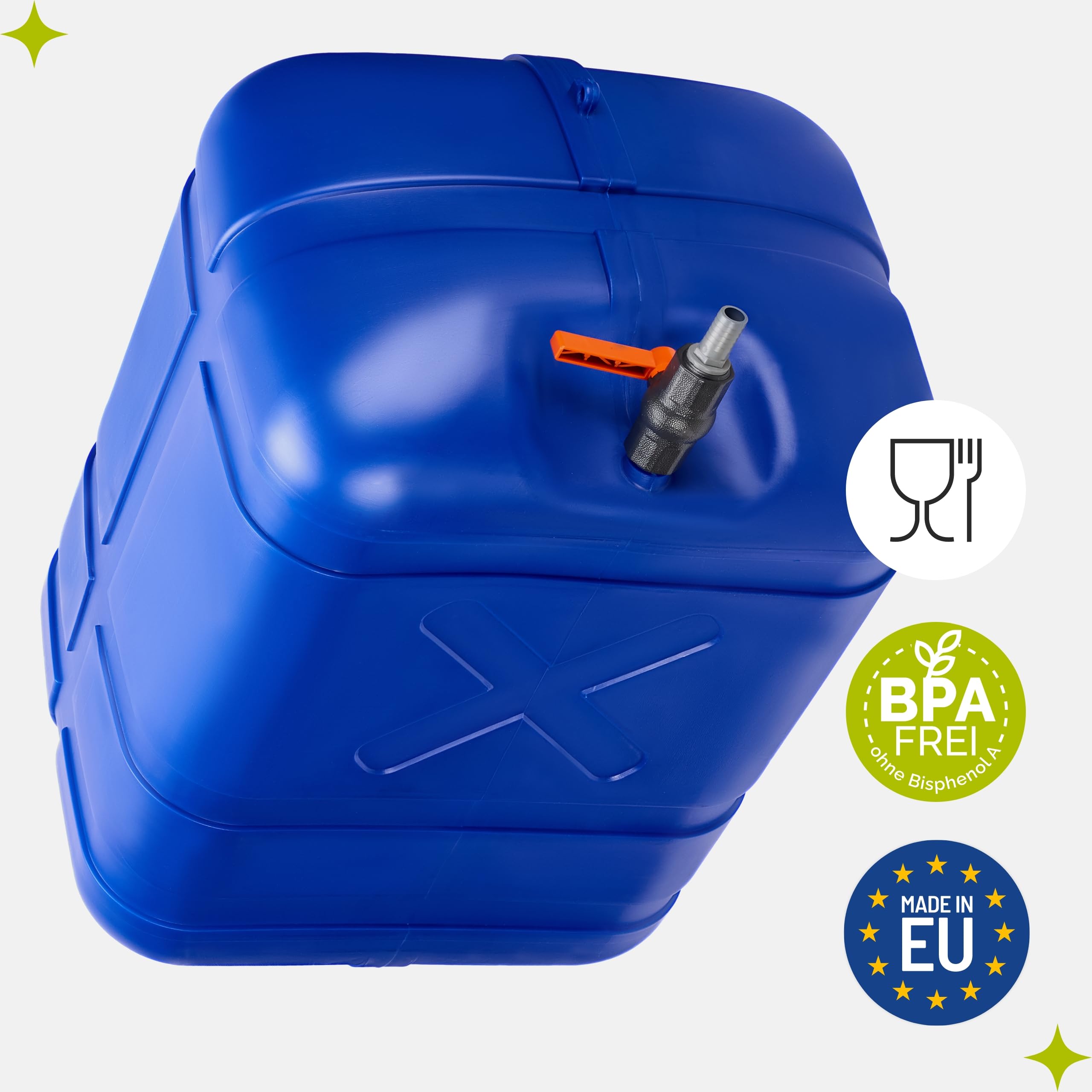 Garronda Depósito de Agua 150 litros con Tapa y Grifo – Tanque de Agua Potable de Plástico para Almacenamiento Doméstico, Industrial y como Bidon Agua para Camper GD-0098