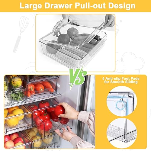 Miniatura 6 de YINGRACE 7 Pack Fridge Organizer Bins, and 3 Pack Stackable Refrigerator Organizers and Storage, With a Pull-out Drawer, BPA-Free Clear Containers