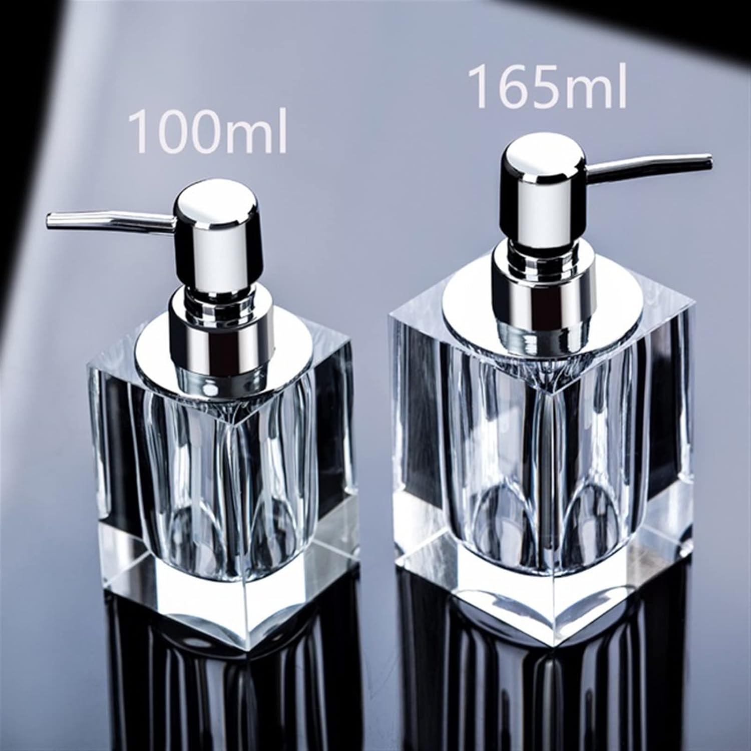 Soap Dispenser Bathroom Transparent Crystal Glass Soap Bottle Creative European Press Hotel Liquid Soap Dispenser Soap Lotion Bottle with Rust Proof Stainless Steel Pump Refillable Liquid Dispenser
