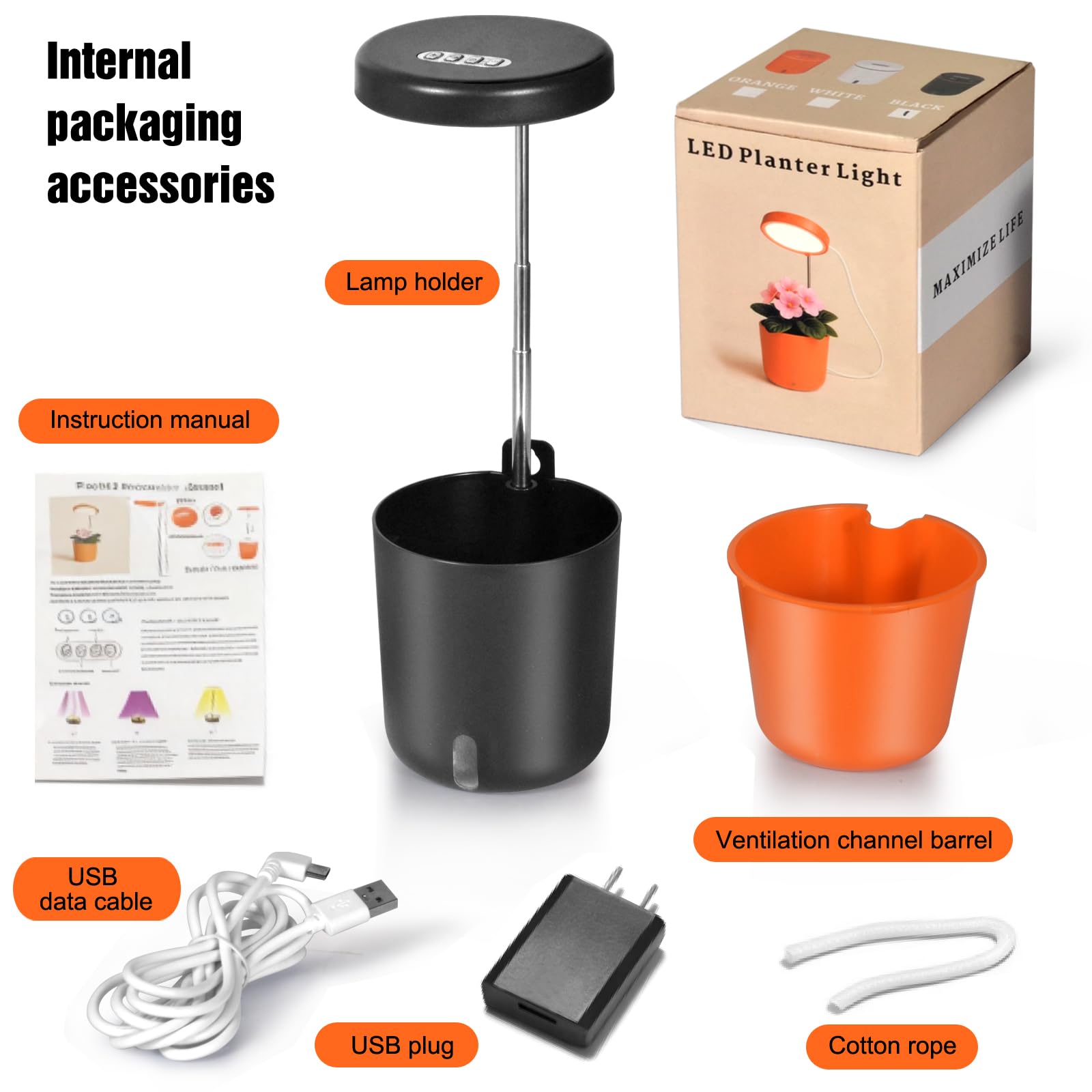 Mini luz de crecimiento de espectro completo con maceta de riego automático, maceta de escritorio de altura ajustable para violeta africana, trampa de moscas Venus, suculentas, plantas pequeñas