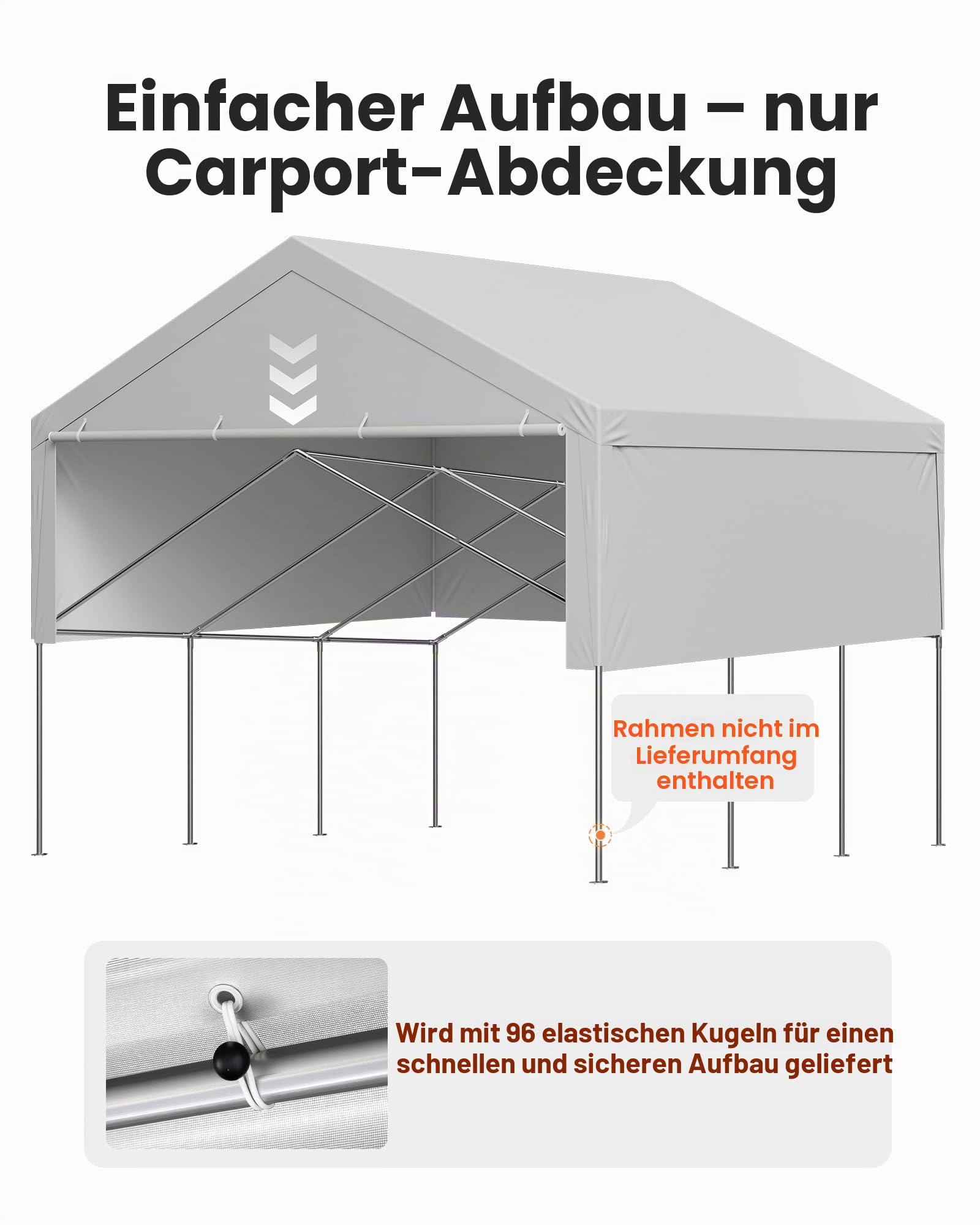 VEVOR Carport-Ersatzdach, 6x6 m, tragbare Garagenzeltplane mit Seitenwänden, UV-beständig, strapazierfähige Autounterstandsplane, grau, Rahmen Nicht im Lieferumfang enthalten