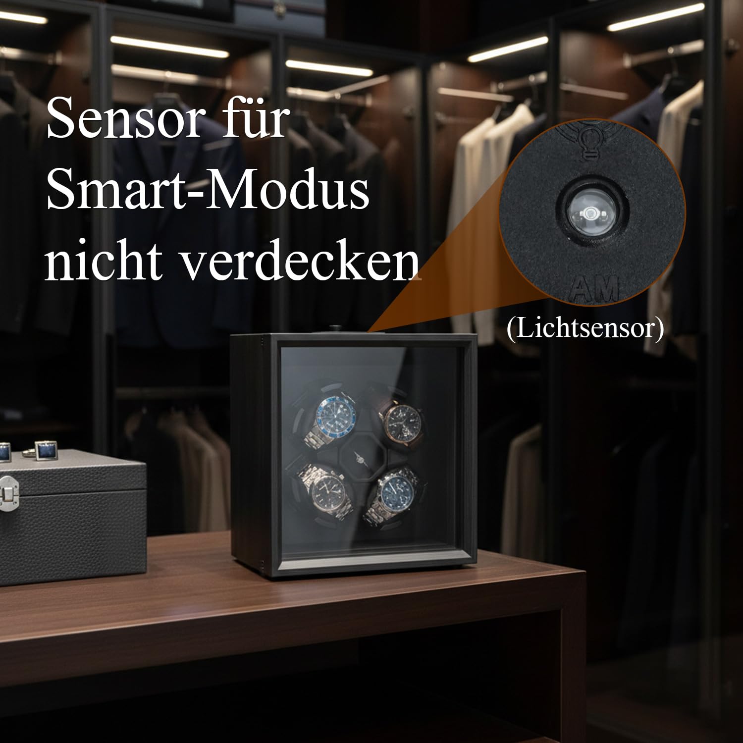 Mcbazel Automatischer Uhrenbeweger für Vier Uhren, Automatische Leise Funktion,Watch Winder Silent Motor, Verstellbare, Professionelle Uhrenpflege-Lösung – Schwarzes Ebony-Muster