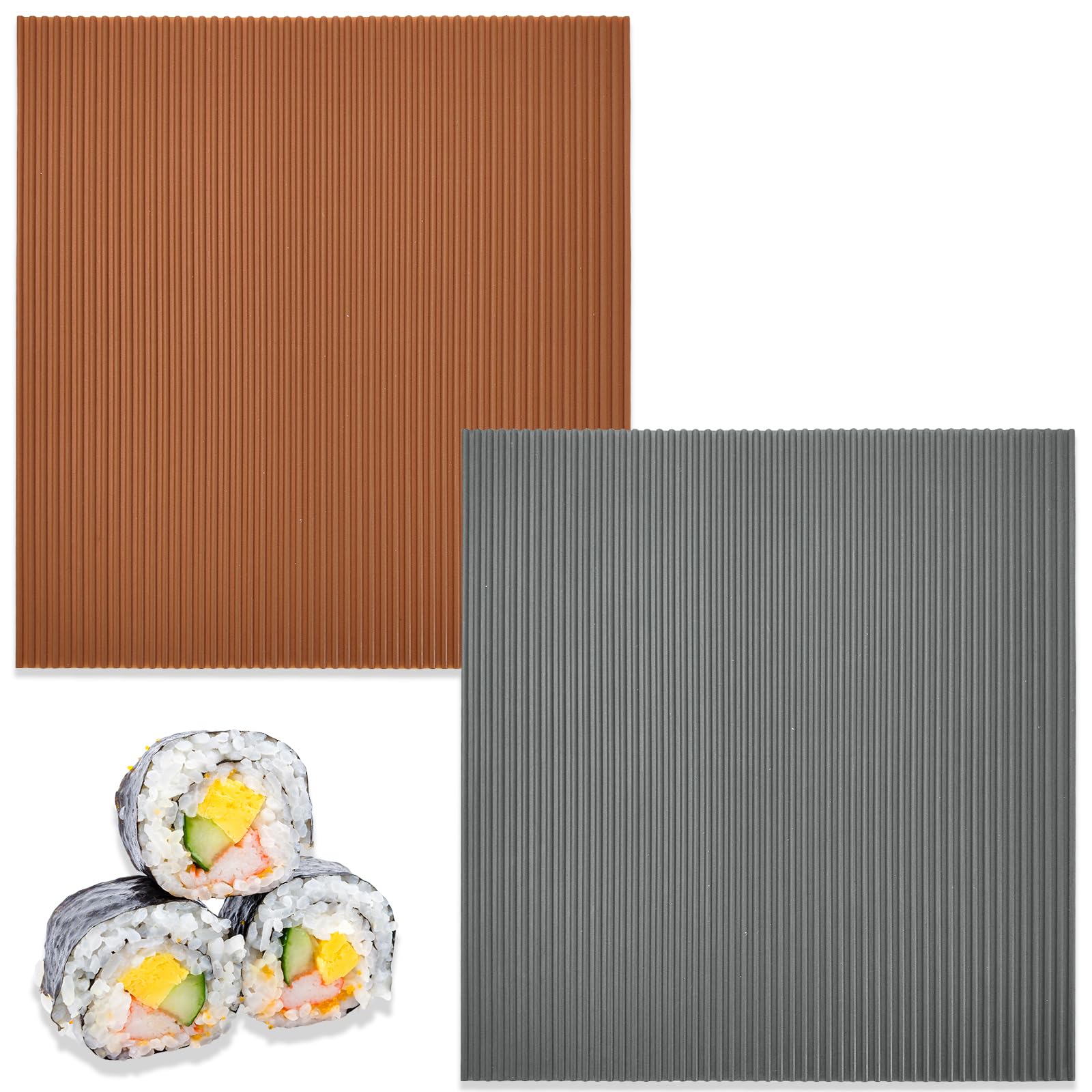 2 Tappetini In Silicone Per Sushi - Antiaderenti, Riutilizzabili, Grigio E Caffè - Foto 3