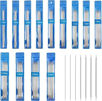 65pcs Double Pointed Knitting Needles Set, 13 Needle Diameters (1.5-5.0mm), All Needles 15cm Long, Stainless Steel Short Double Ended Knitting Needles for Socks, Hats, Sweaters, DPN Set for Beginners