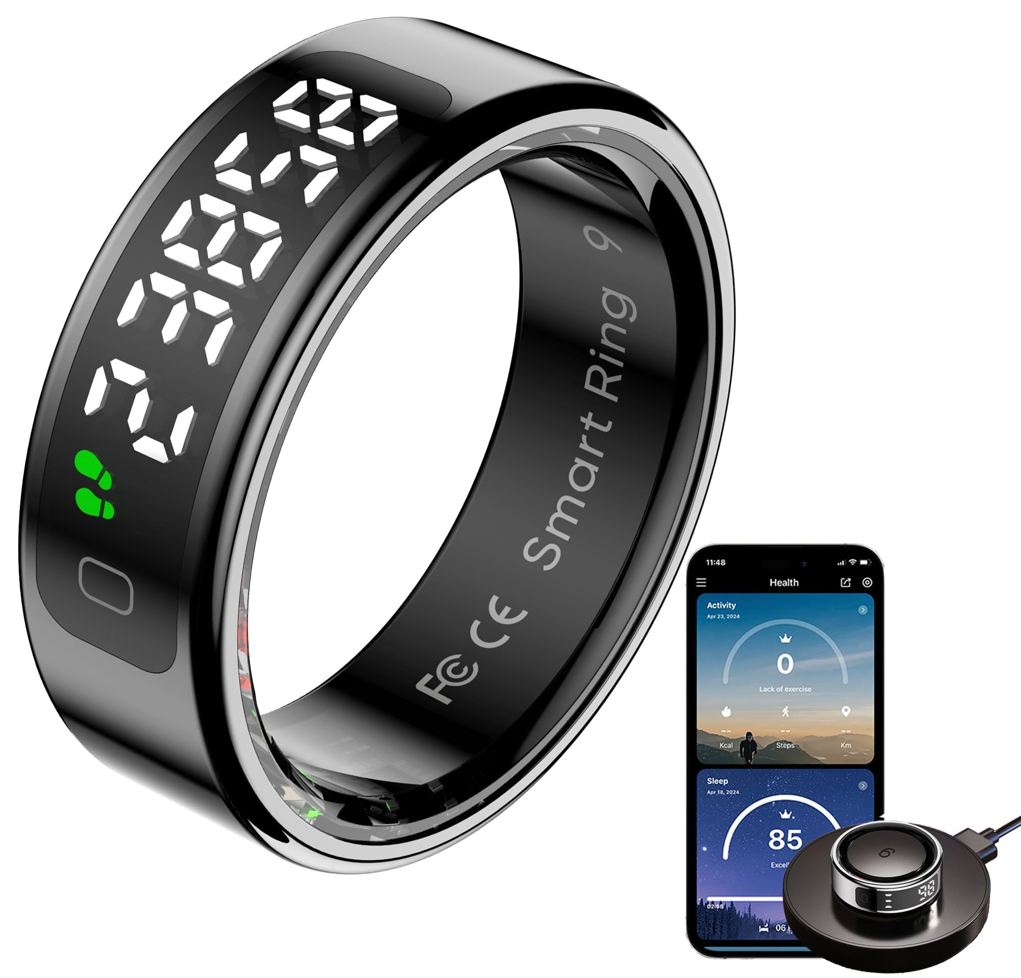 findtime Anello intelligente con display monitoraggio del sonno, monitoraggio della frequenza cardiaca, monitoraggio dell'ossigeno nel sangue, contatore delle dita, controllo dei gesti, contacalorie