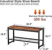 Vista 3 de HOMEFORT Shoe Bench, Modern Industrial Shoe Storage Bench, Entryway Bench with Mesh Shelf and Sturdy Metal Frame, Metal Shoe Rack Bench for Hallway