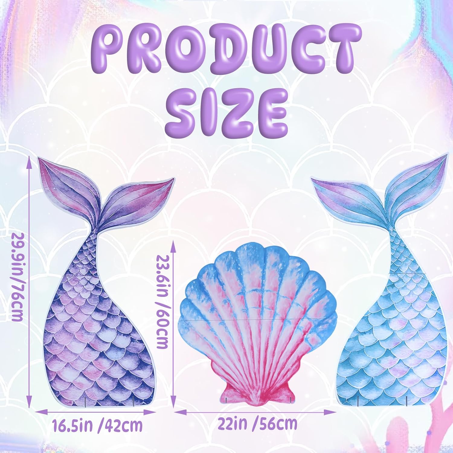 Large Mermaid Party Cutouts - 3Pcs Under The Sea Party Decoration Set 30 inch Mermaid Tail Shell Cardboard Stand Sign for Baby Shower Birthday Favor Photo Booth Prop
