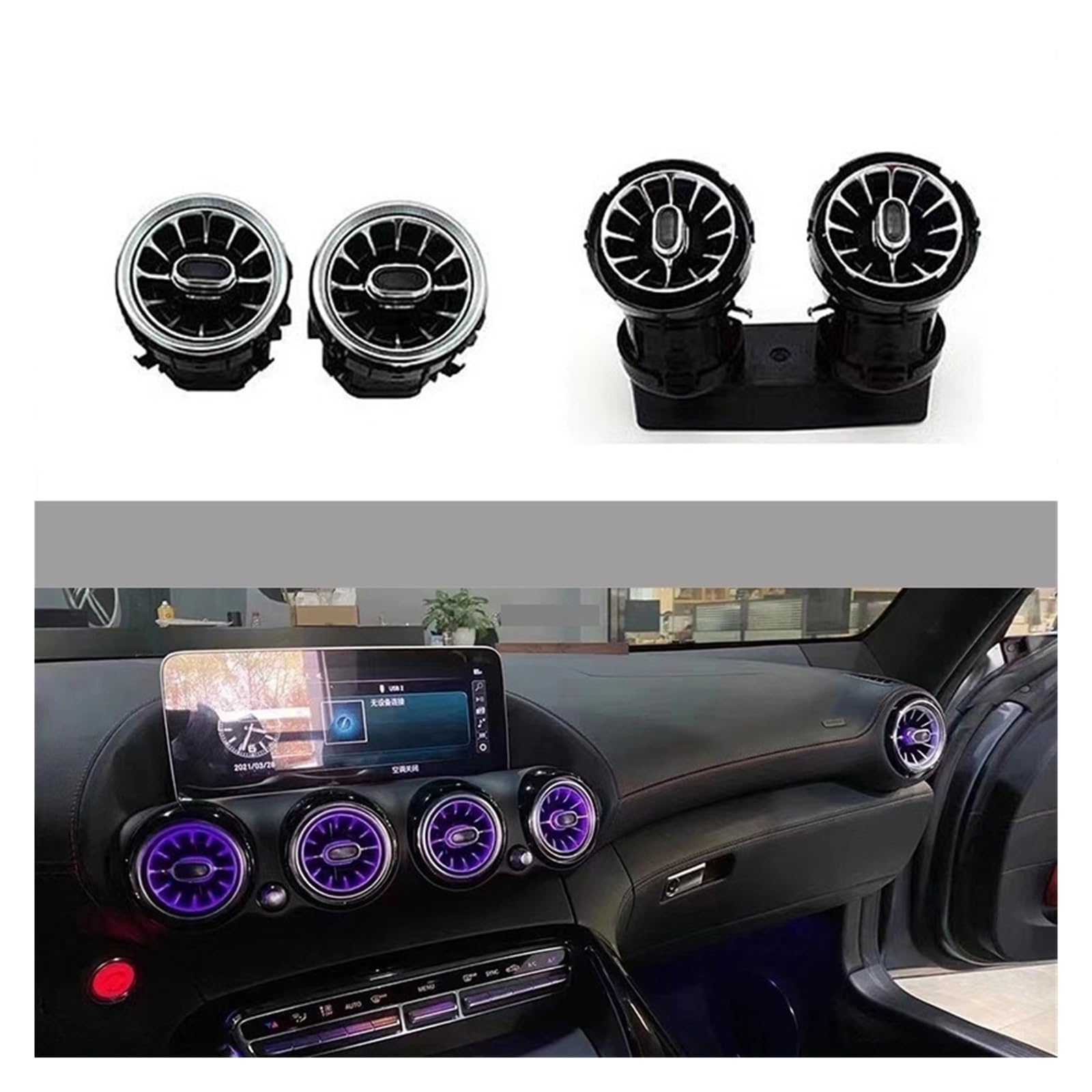 64 Color Illuminated Front Air Outlet Ambient Light Compatible with Mercedes Benz AMG GT W290 2015 2016 2017 2018