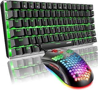 Gaming Keyboard and Mouse and Mouse Pad,Wired Green Backlit Mechanical Keyboard,Superlight RGB Gaming Mouse,12000DPI Optical Sensor,6 Programmable Buttons Mice for PC Gamers