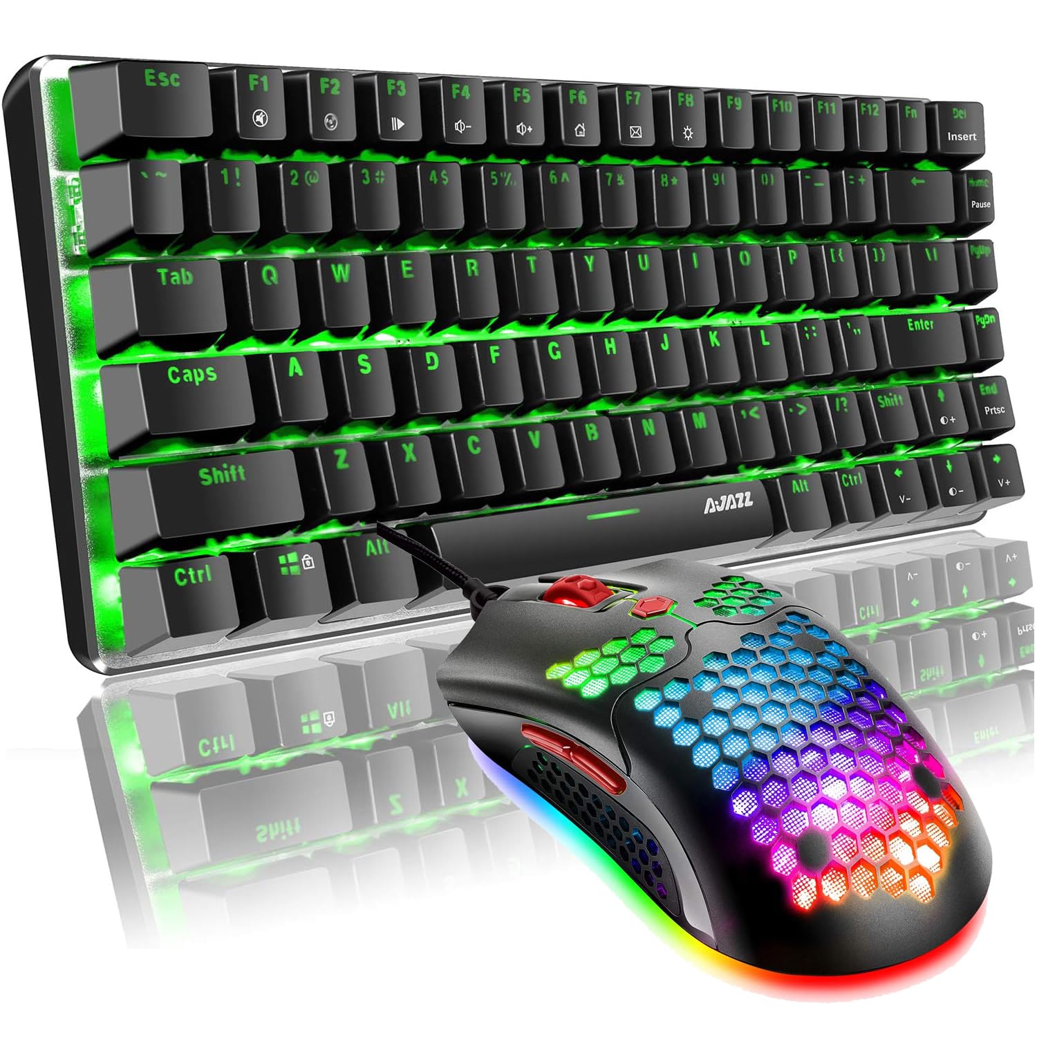 Gaming Keyboard and Mouse and Mouse Pad,Wired Green Backlit Mechanical Keyboard,Superlight RGB Gaming Mouse,12000DPI Optical Sensor,6 Programmable