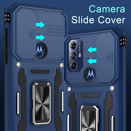 Miniatura 3 de Funda para Moto G Play 2023 con cubierta deslizante para cámara + protector de pantalla, soporte de anillo rotado, grado militar, a prueba de