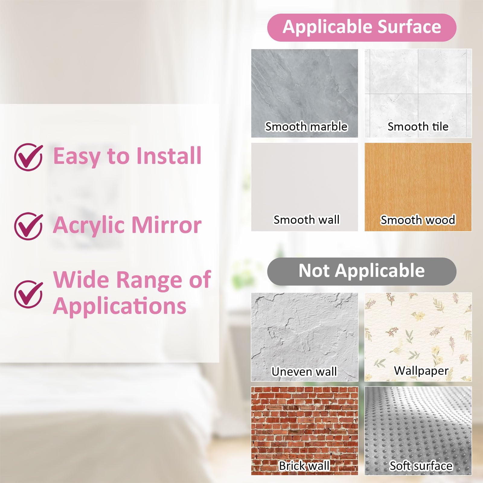 100 specchietti autoadesivi da incollare a mosaico, in acrilico, 5 x 5 cm, quadrati, flessibili, per fai da te, camera da letto, bagno, decorazione da parete