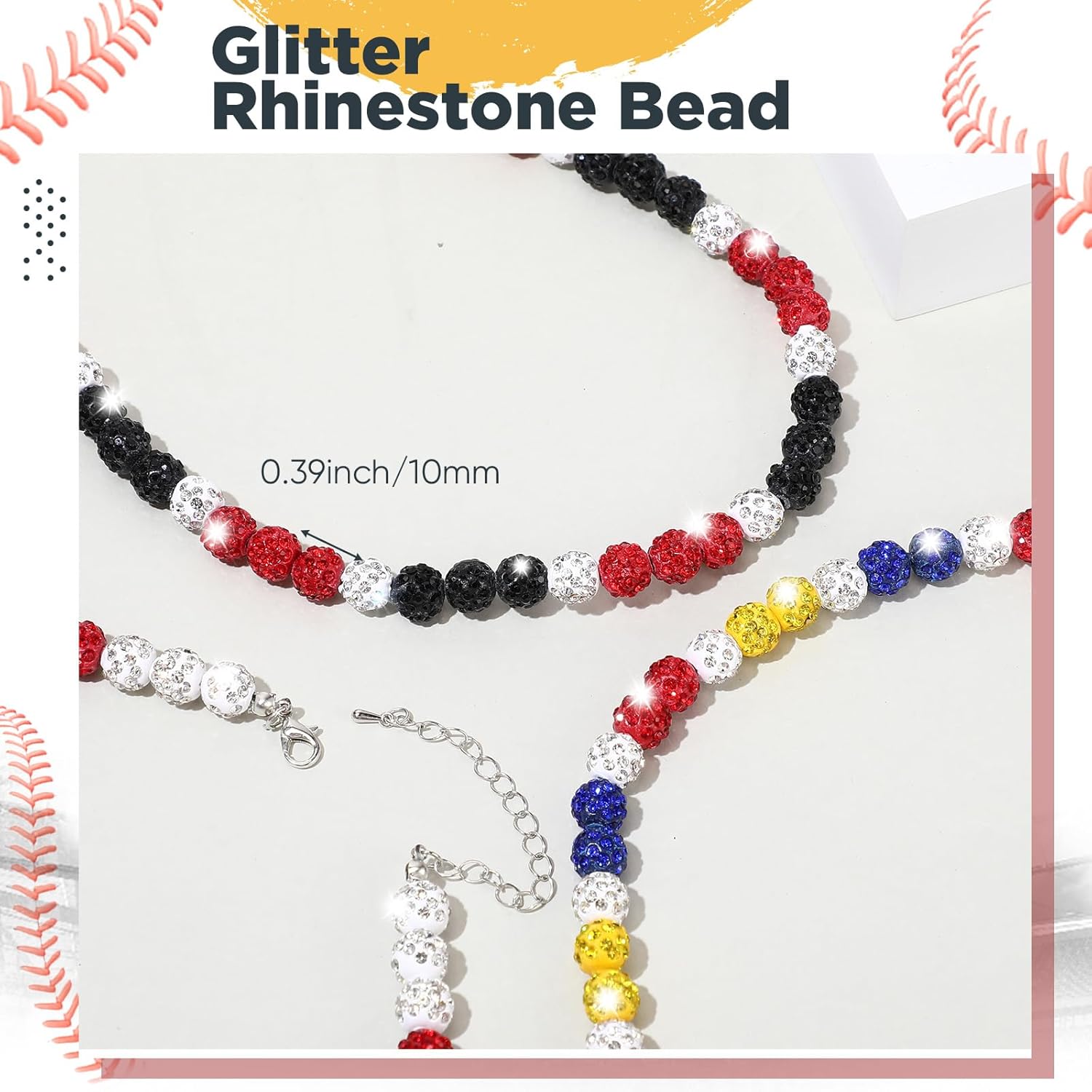 Landical 24 Pcs Rhinestone Baseball Necklace for Men Women Bead Baseball Necklace Rhinestone Bling Multicolored Inspired Sports Jewelry Gift for Team Players Lovers Fans - Image 4