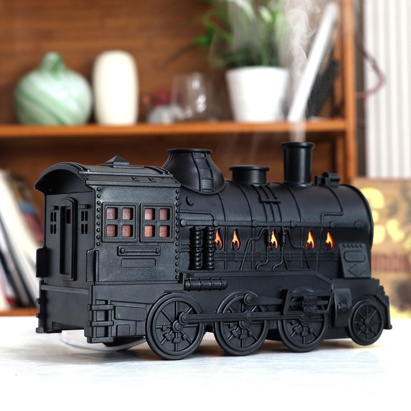 EMUKOEP Umidificatore a Nebbia Fredda a Forma di Treno, con Luce Notturna e Diffusore di Oli Essenziali, 2 modalità di Illuminazione, 300 Ml per la Scrivania Dell'ufficio in Camera da