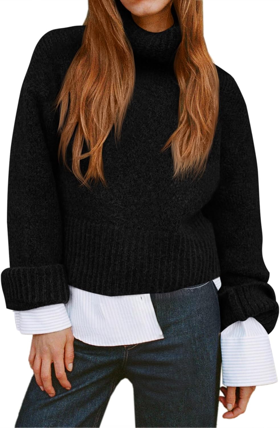 Saodimallsu Womens Turtleneck Fuzzy Sweaters Long Sleeve Chunky Knit Casual Loose Warm Fall Winter Pullover Sweater