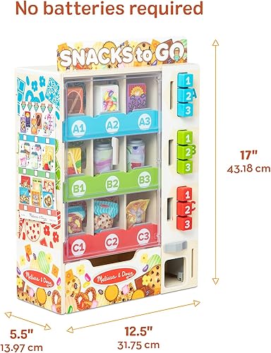 Miniatura 7 de Melissa & Doug Sort-Stock-Select - Máquina expendedora de madera de juguete con comida para jugar, mini máquina expendedora de juguetes y dinero de